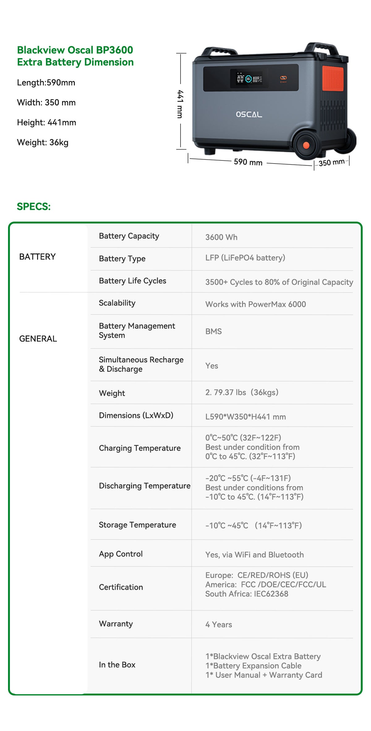 OSCAL PowerMax 6000 Power station (3600Wh to 57600Wh)