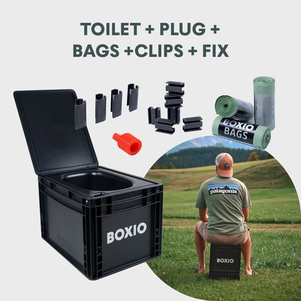 BOXIO - SANITARY: Complete set with toilet, mobile washbasin and accessories