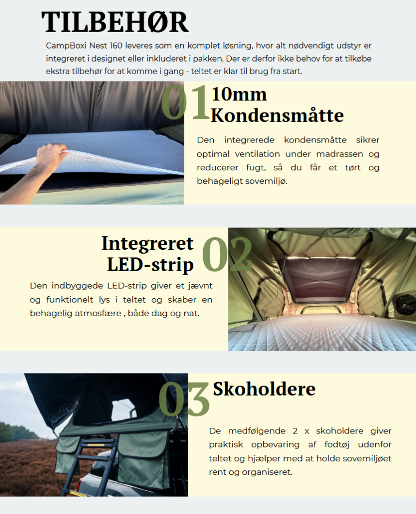 CampBoxi Nest 160 taktält - Allt-i-ett taktält | Hydraulisk öppning | integrerade fönstergaller | komfortmadrass